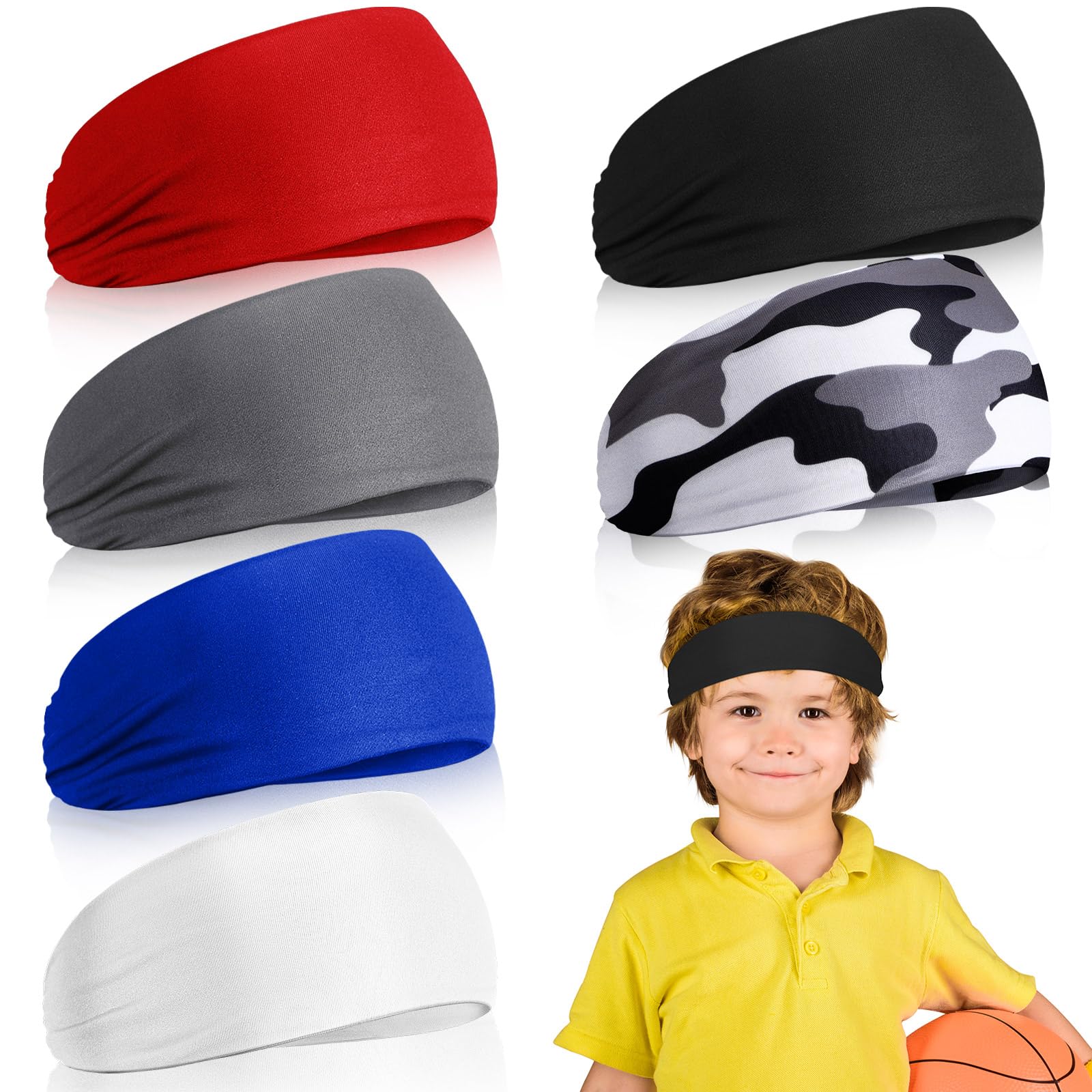 Deekin6 Pcs Kids Boys Headbands for Boys Athletic Sweatbands Boys Headbands for Kids Football Headband Youth Kids Sweat Bands Sweat Absorbing Elastic Hairband