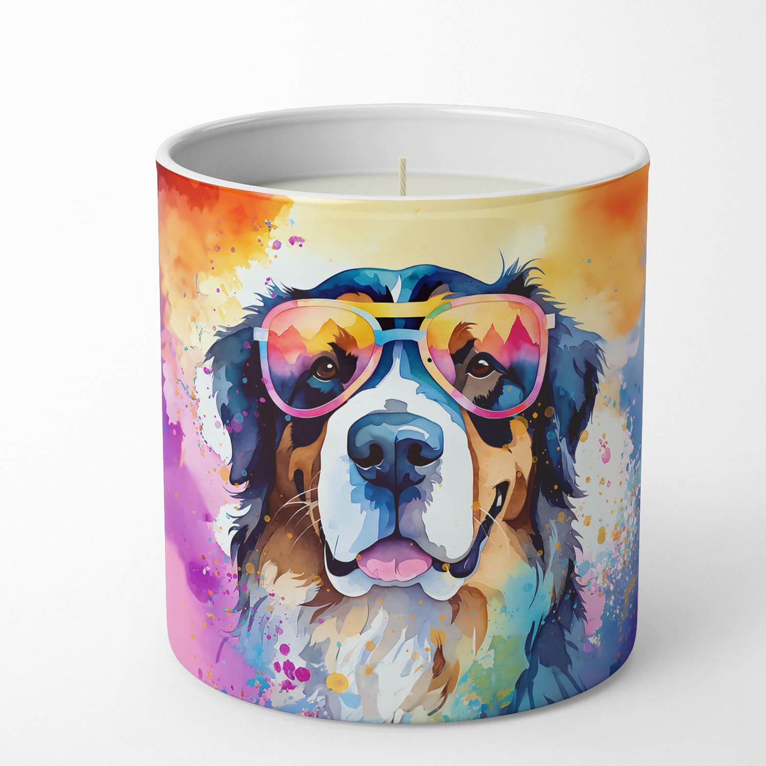 Caroline's Treasures Bernese Mountain Dog Hippie Dawg Decorative Soy Candle Nature Soy Wax Essential Oil Home Decor Ideal for Bedroom Kitchen Bath Office Gift, 10 oz