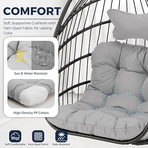 Miniatura 6 de Nicesoul Silla colgante para huevos al aire libre sin soporte, cesta de huevos para interiores con cojín, silla hamaca en forma de huevo de 350