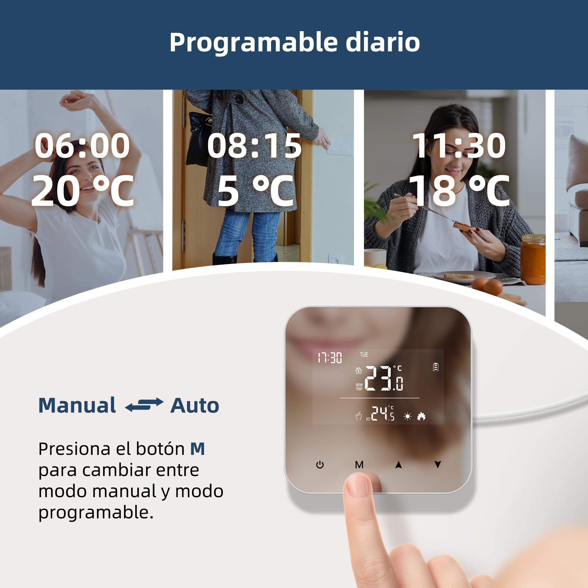 Termostato de batería de 2 Hilos para calderas de Gas, termostato programable Diario, cronotermostato Manual de Ambiente de Pared, batería de 3A no incluida R8W Sin WiFi