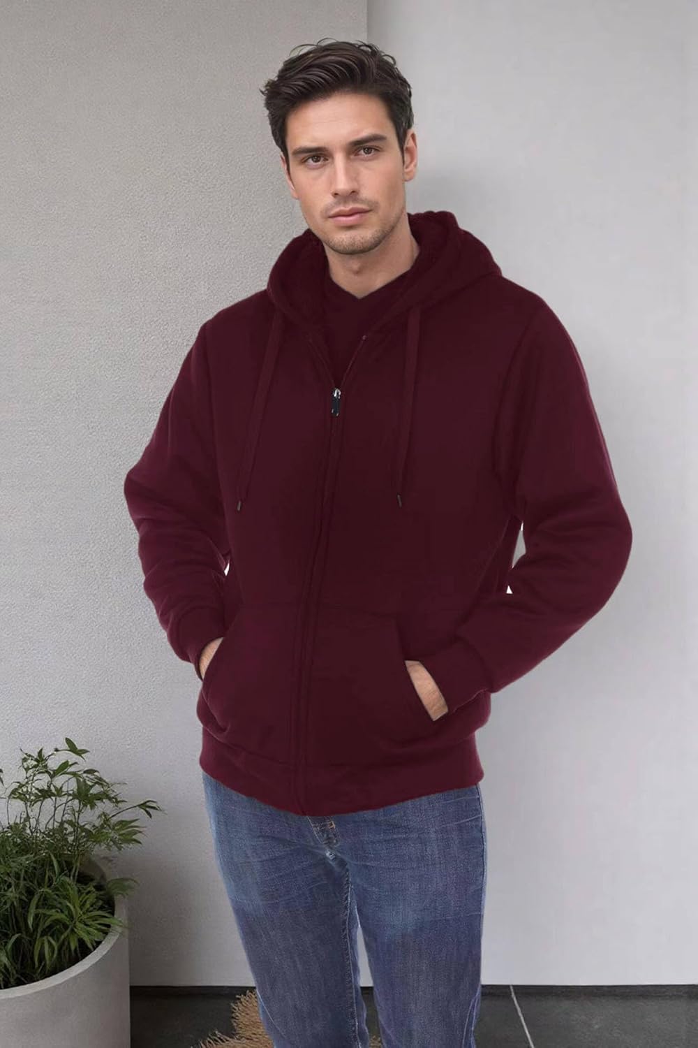 LeeHanTon Hoodies for Men Winter Warm Heavyweight Sherpa Lined Fleece Zip Up Hoody Jacket - Image 2