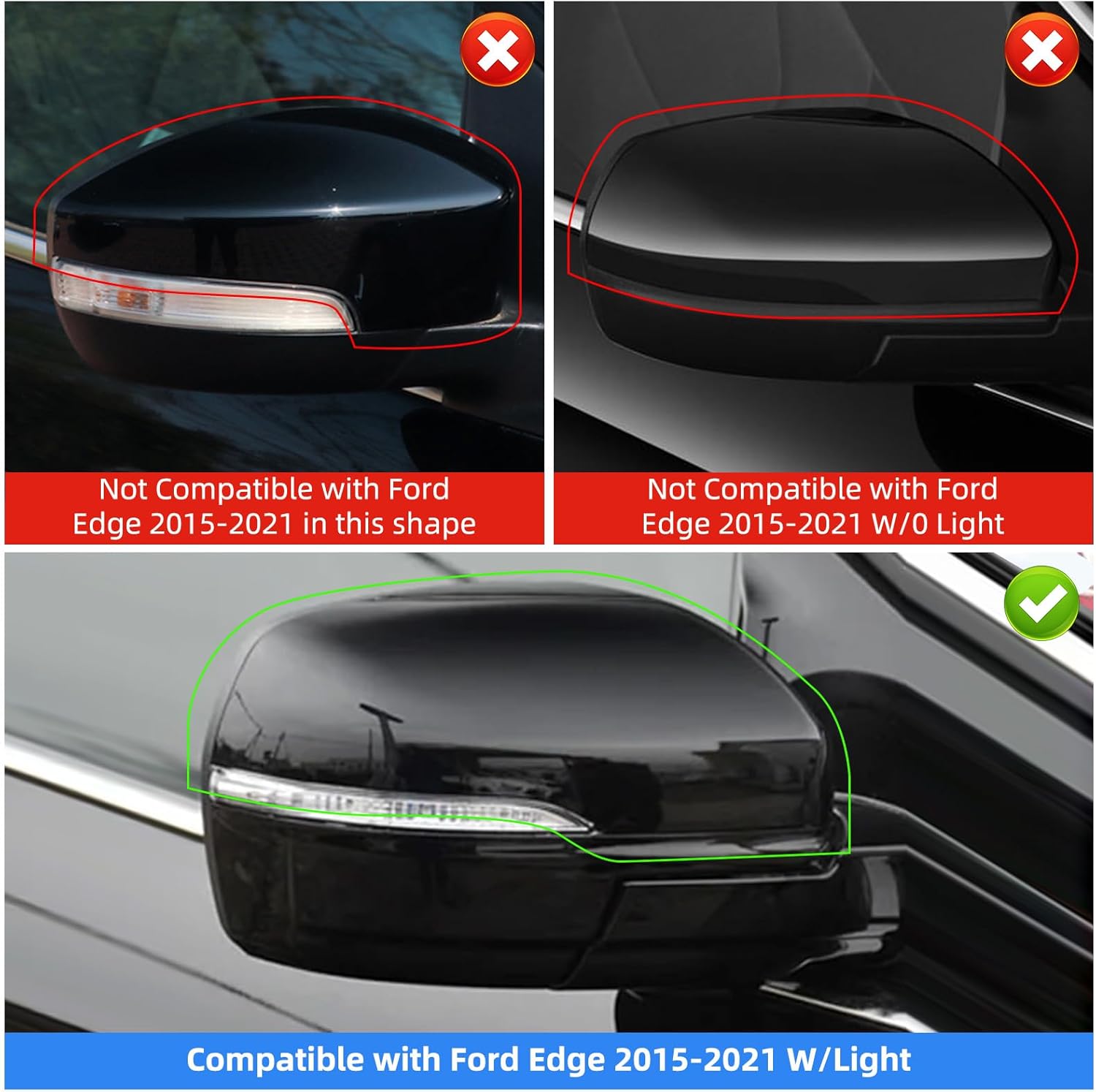 passenger side mirror cover replacement for ford edge 2015 2016 2017 2018 2019 2020 - right side mirror covers, rear view mirrors cap accessories with lamp, black black-with lamp passenger side (right)