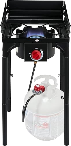 Hike Crew Estufa de gas para exteriores de hierro fundido de 1 quemador Placa de cocina portátil de propano de 75,000 BTU con control de llama