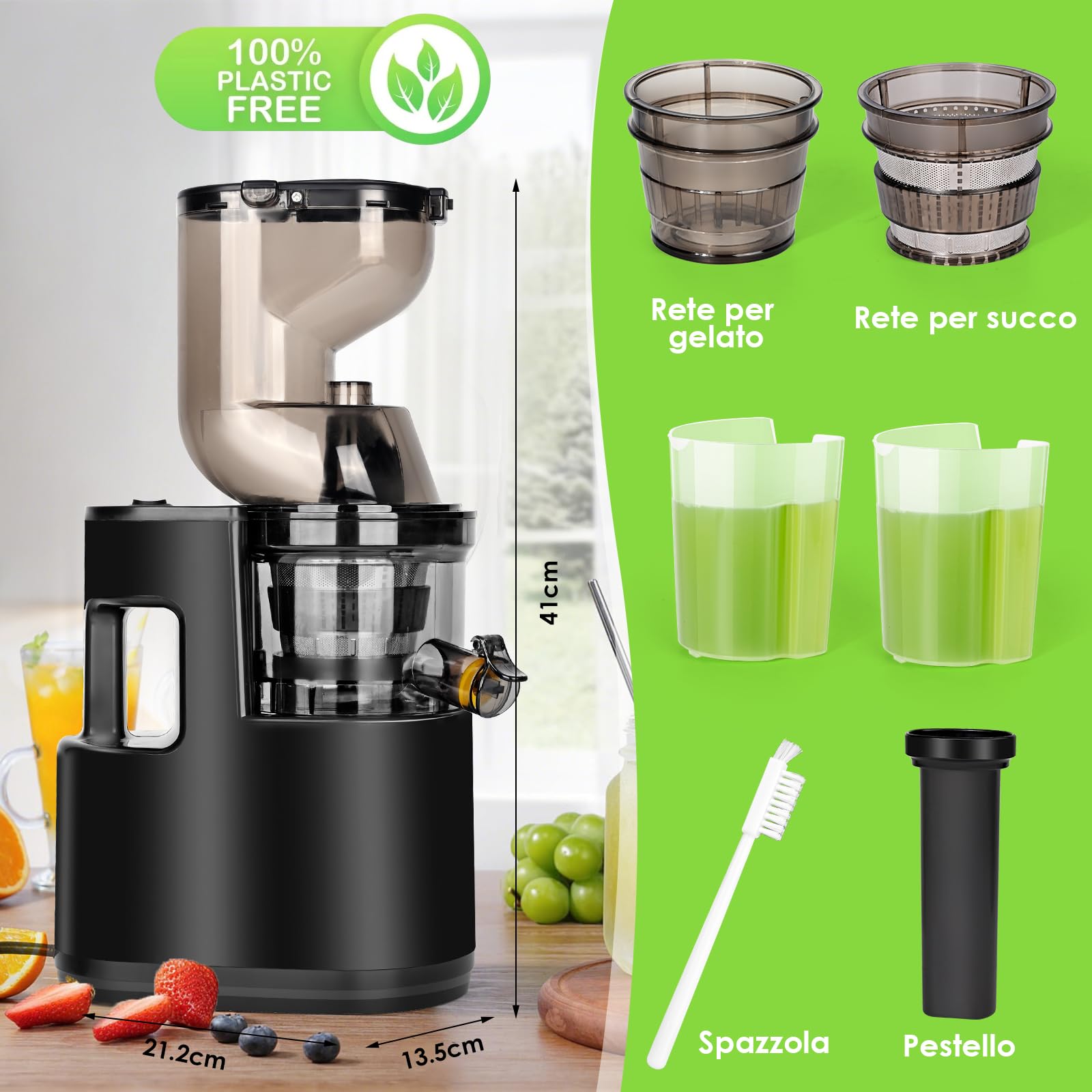 Spremiagrumi Elettrico 550W, Spremuta Arancia Elettrico con Funzione Inversa, Estrattore Frutta e Verdura 100% Senza BPA, Macchina per Succo da 1,2L, Lavabile in Lavastoviglie
