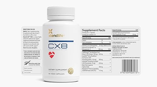 Miniatura 4 de Xtendlife Suplemento de salud cardíaca CX8 para apoyo cardiovascular, circulación y salud arterial, con vitamina K2 MK7, D3, tocotrienoles y espino