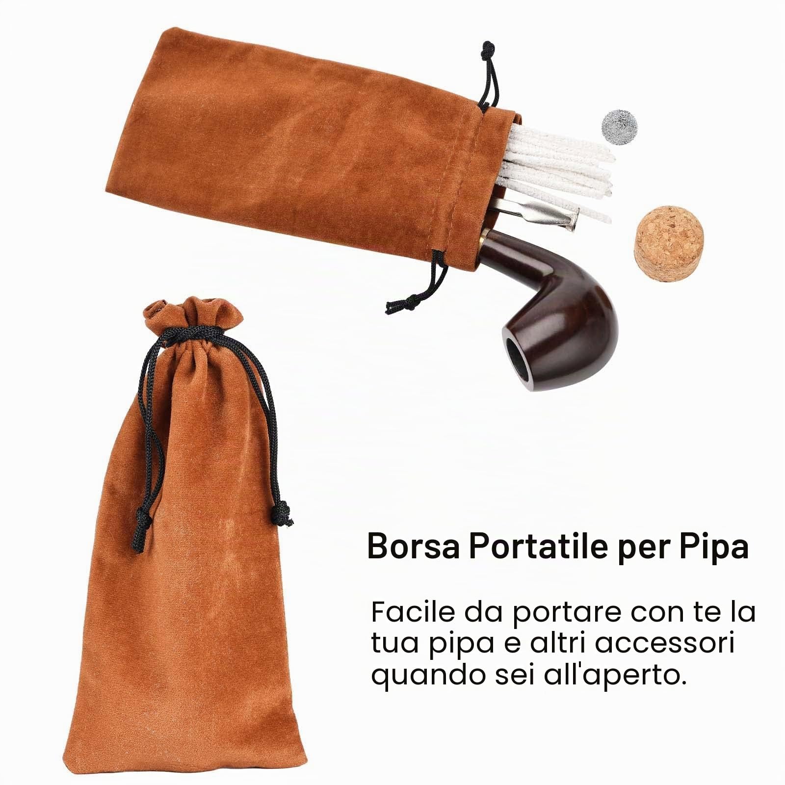 Joyoldelf Pipa in Legno, Set di Pipa per Tabacco in Ebano, Set di Pipe da Fumo per Principianti con Scatola Regalo e Accessori