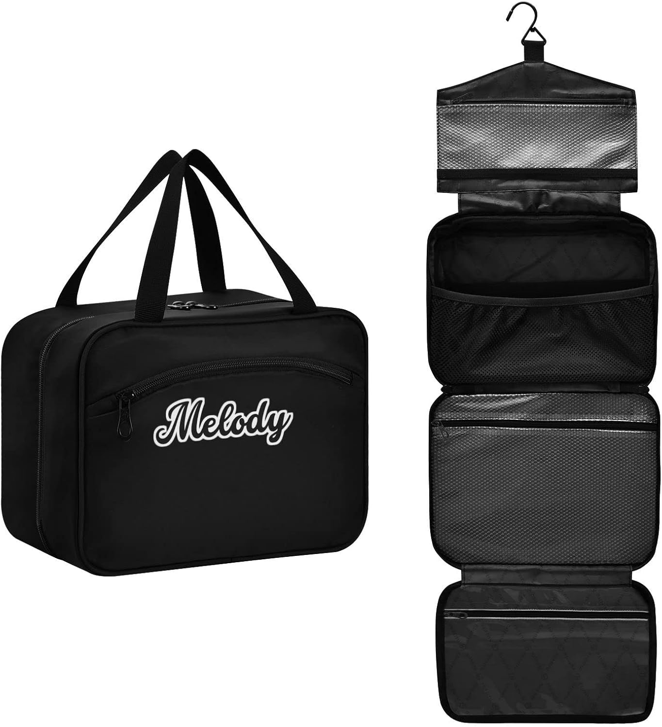 Custom Black Hanging Cosmetic Bags for Women Personalized