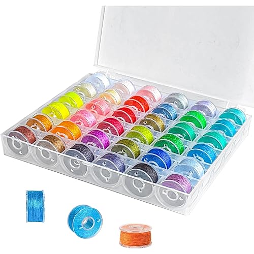 Hotusi 36Pcs Bobbins and Sewing Threads with Bobbin Case,Pre-Wound Plastic Sewing Bobbins Set, Assorted Color Thread Spools and Bobbins for Multiple Household Sewing Embroidery Machine