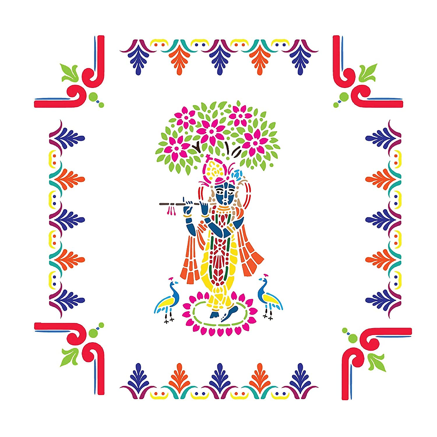 7-teiliges Set Rangoli-Schablonen, Mandala-Design, lasergeschnittene Malvorlage, Wandschablone, Diwali-Dekoration, Bodenschablonen-Set, 07