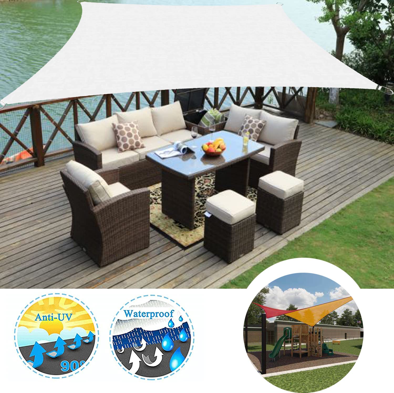 Voile d'ombrage imperméable et anti-UV de 0,9 x 6,1 m, tissu d'ombrage robuste pour terrasse, pelouse, terrasse, protection solaire d'extérieur de qualité commerciale, coupe-vent