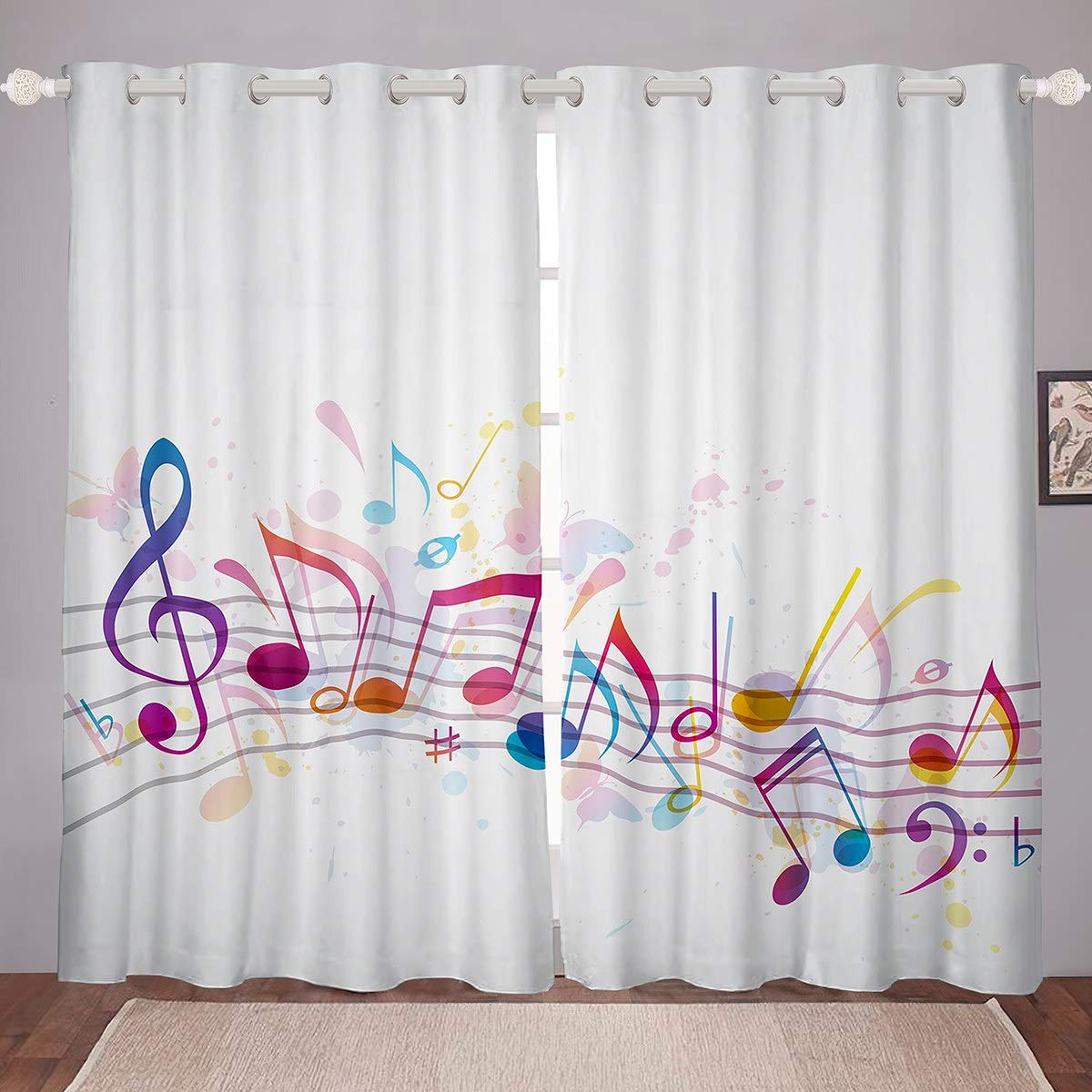 Loussiesd Melody Music Curtain Kids Boys Girls Classical Music Theme Window Curtains for Bedroom Staff Notes Curtains Luxury Microfiber Darkening Thermal Drapes 2 Panel Set W46*L72 โ image 1