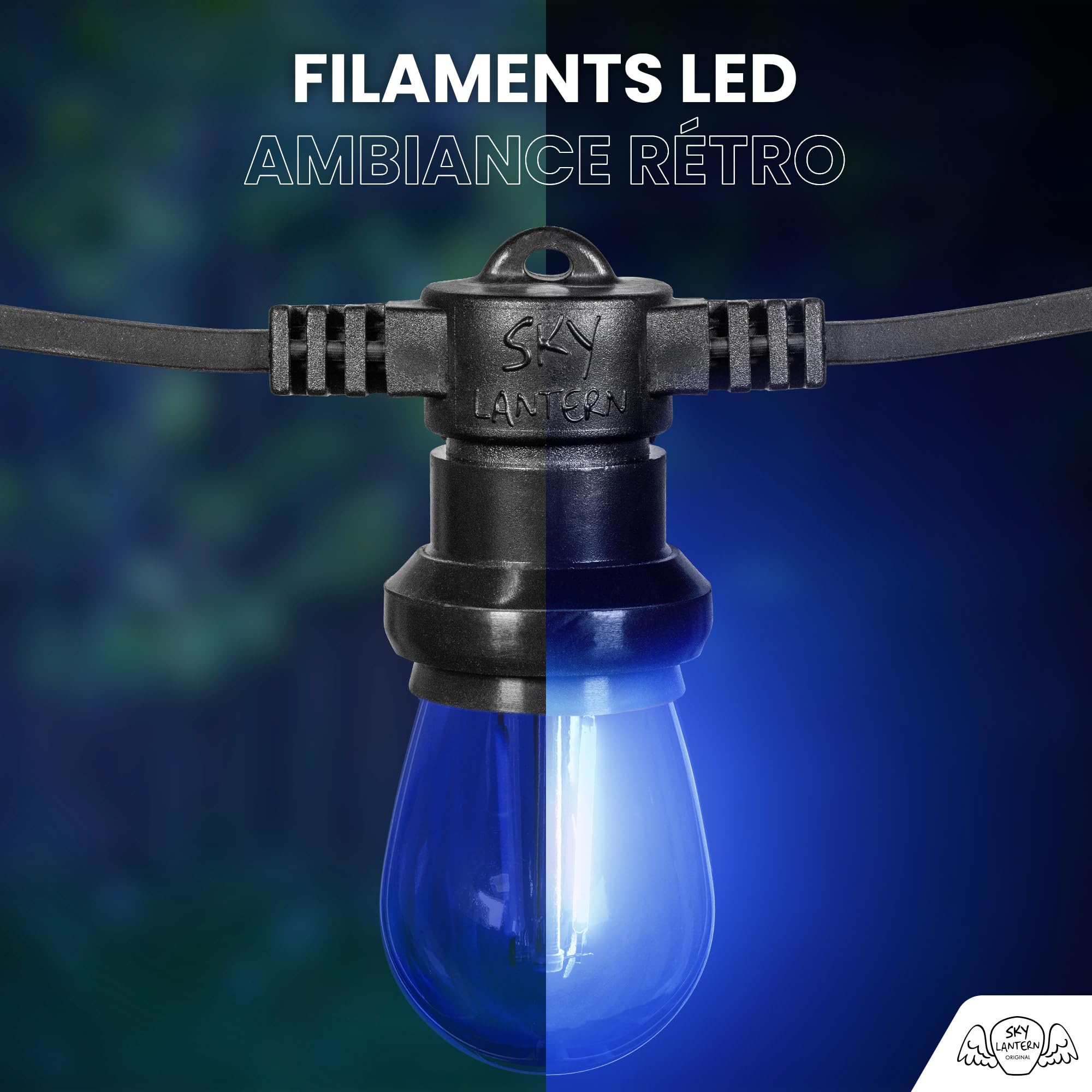 SKYLANTERN Guirlande Guinguette 20M 40 Bulbes Filament Rouge Bleu Jaune Vert - Guirlande Lumineuse Ampoule E27 Multicolore