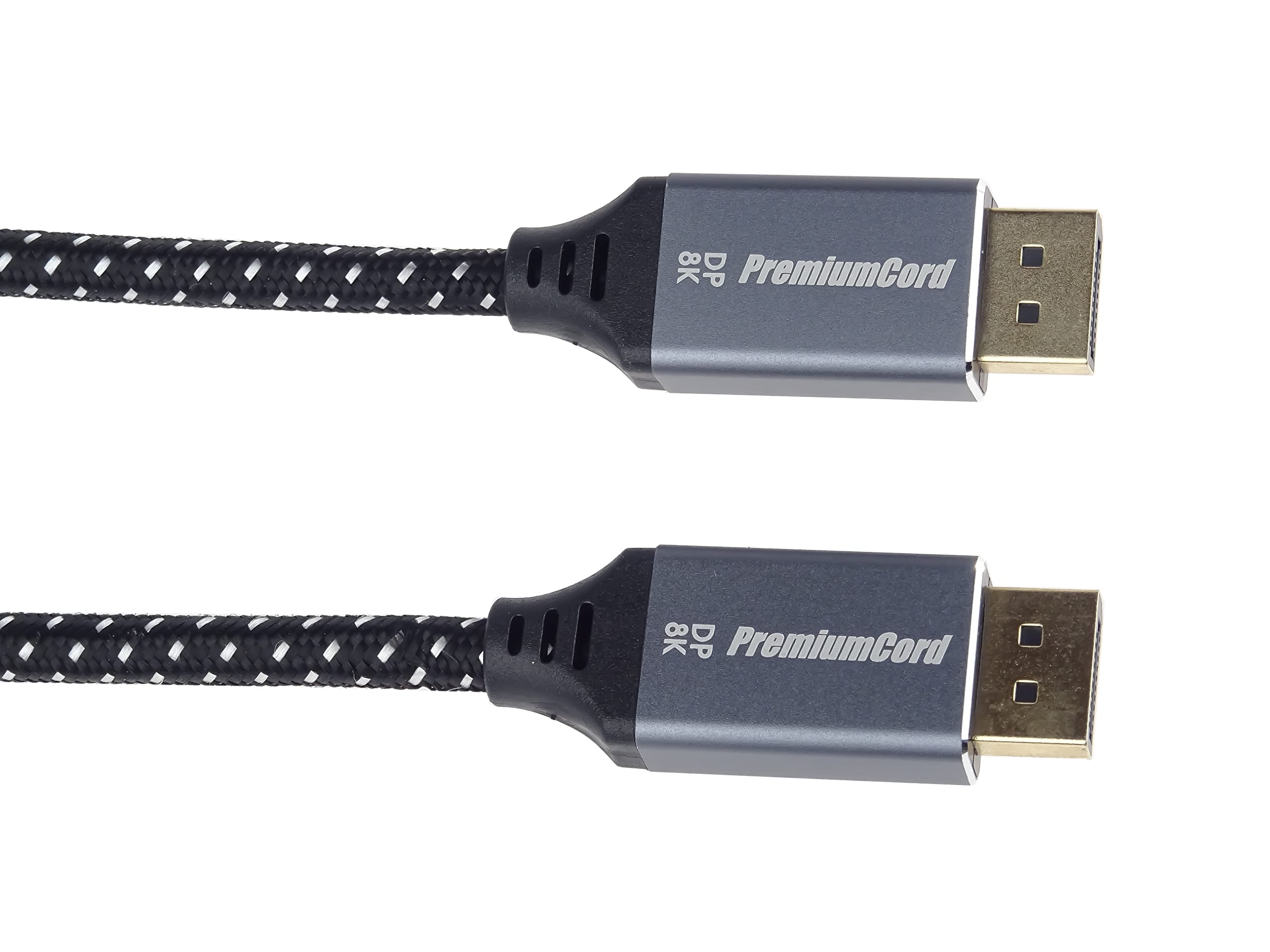 PremiumCord Câble DisplayPort 1.4 8K M/M 1,5 m, DisplayPort vers DisplayPort, 32,4 Gbps, vidéo 8K @ 60Hz, 4K @ 120Hz 2160p, HDCP 2.2, connecteurs dorés, câble textile tressé. (Lot de 4)