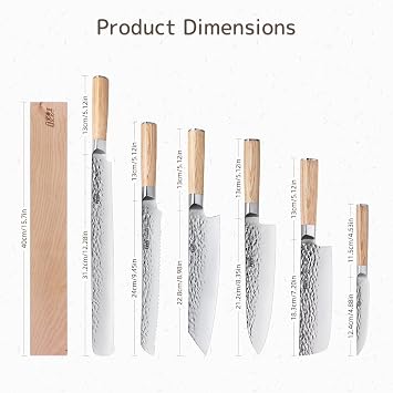 7PCS Kitchen Knife Set, with Wooden Magnetic Knife Holder, Elegant Japanese Chef Knives Set, Sharp Stainless Steel Blade, Pakka Wood Handle, for Daily Cooking (Michelia Series)
