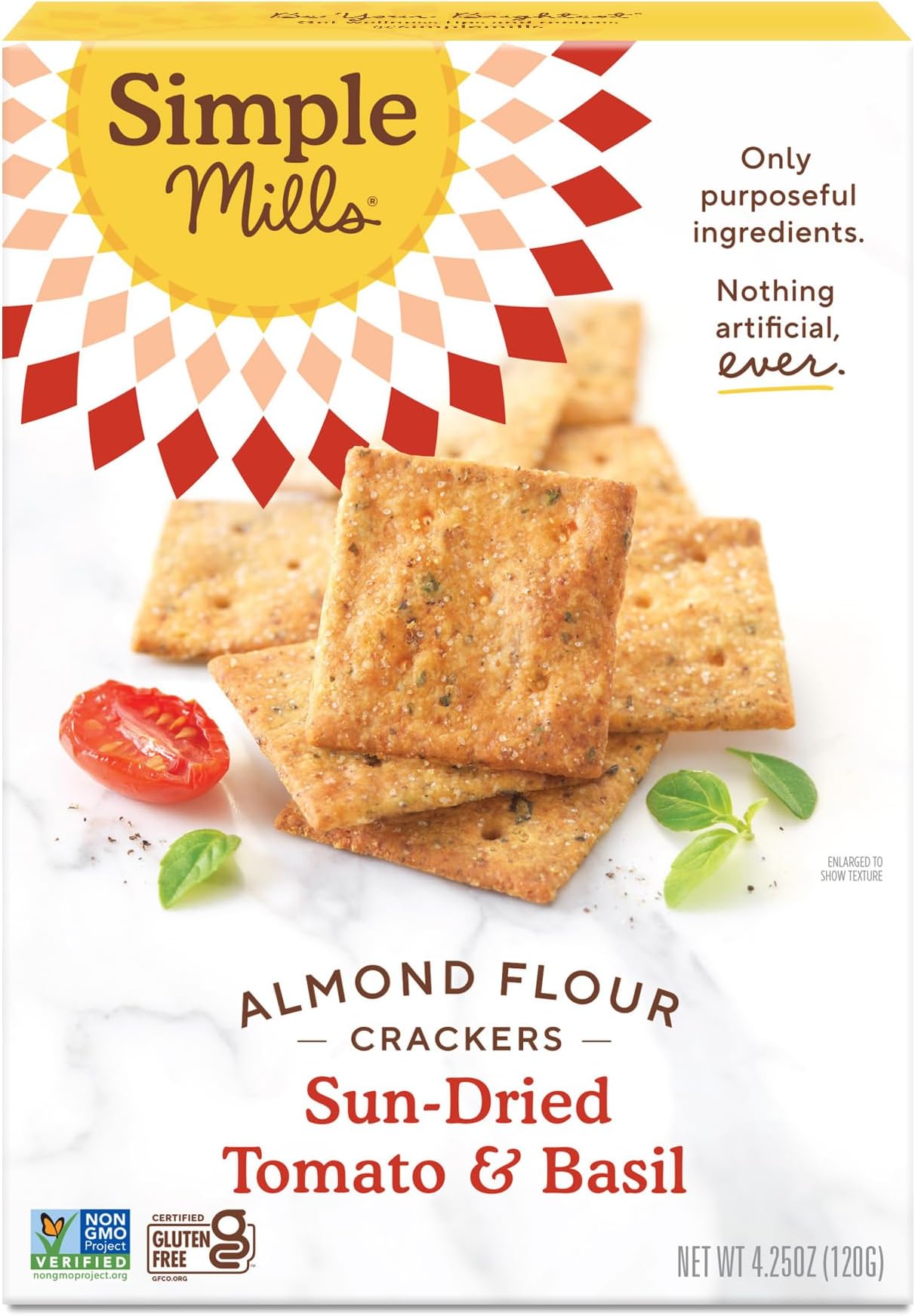 Almond Flour Crackers, Sundried Tomato & Basil - Gluten Free, Vegan, Healthy Snacks, Plant Based, 4.25 Ounce (Pack of 1)