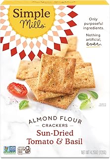 Simple Mills Almond Flour Crackers, Sundried Tomato & Basil - Gluten Free, Vegan, Healthy Snacks, Plant Based, 4.25 Ounce (Pack of 1)