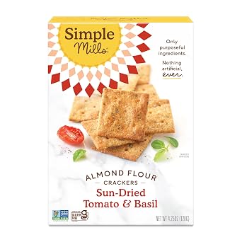 Simple Mills Almond Flour Crackers, Sundried Tomato & Basil - Gluten Free, Vegan, Healthy Snacks, Plant Based, 4.25 Ounce Pack of 1