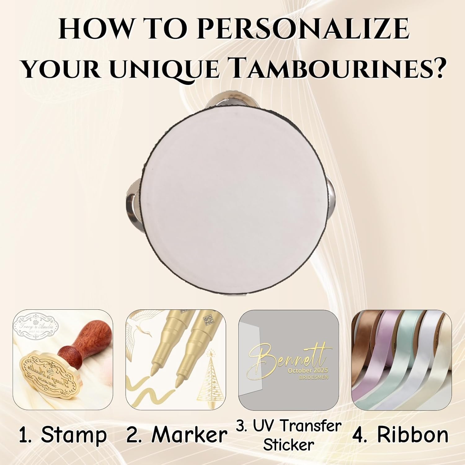 80 Pcs Wedding Tambourines Bulk Tambourines for Adults Wooden Hand Held Drums with Metal Jingles for Church Wedding Party Favors, 4 inch, White (80)