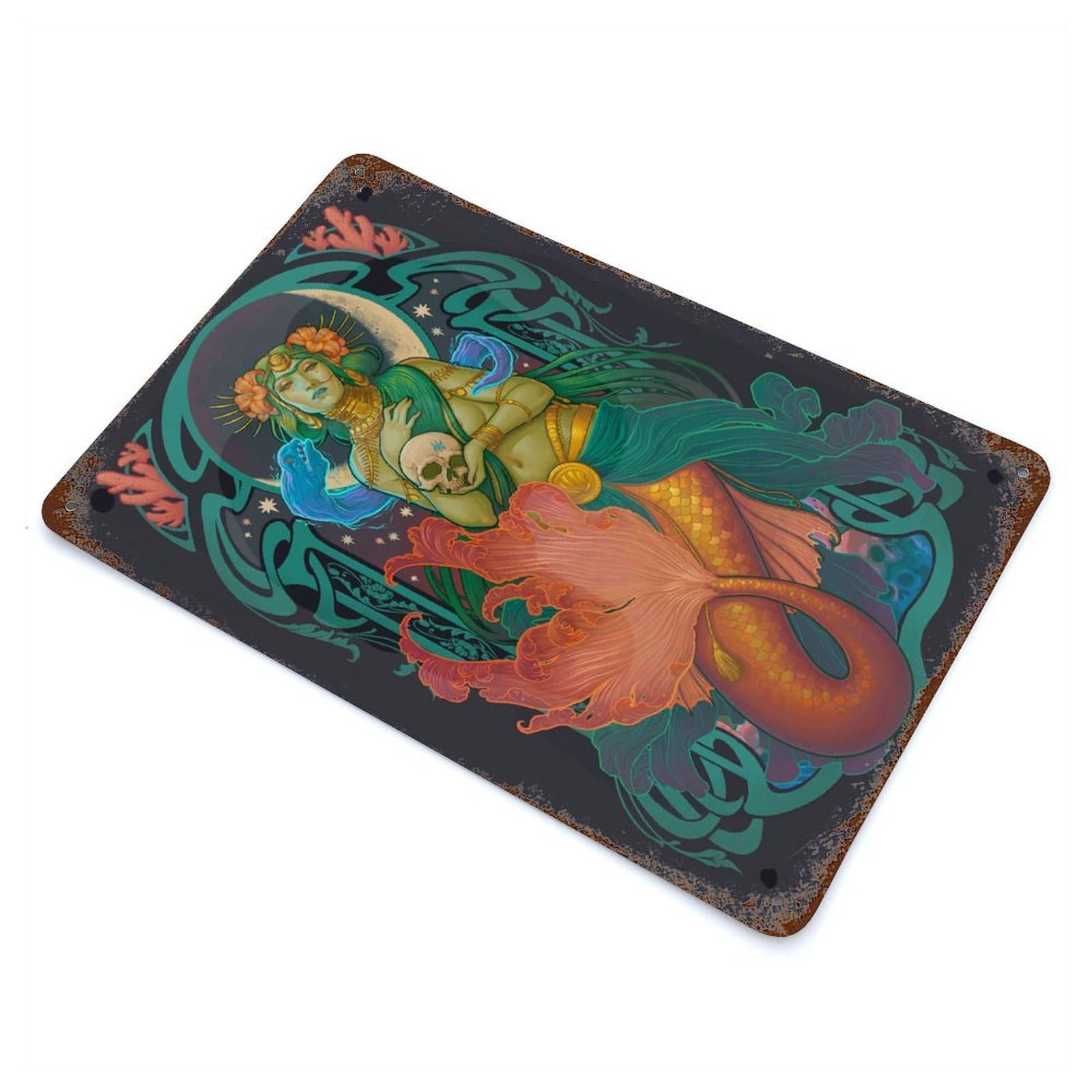 Garage Style SEA WITCH MERMAID Vintage Rust Metal Sign 11.8"x7.9", Rustic Home Decor for Bar And Workshop