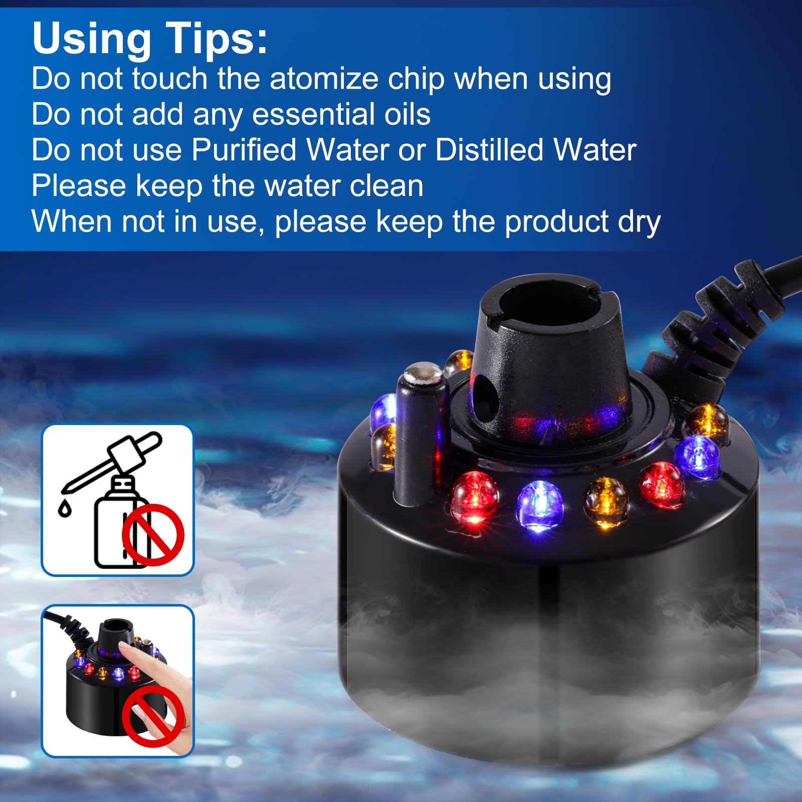 12 Heads Ultrasonic Mist Maker Fogger - Pond Fountain Humidifier, Waterproof, Adjustable Buoy