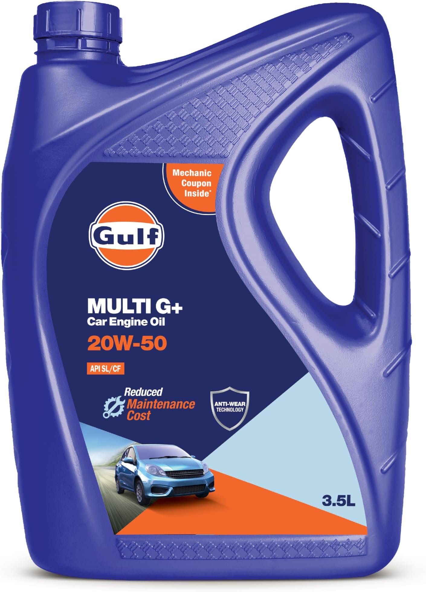 Gulf MULTI G+ 20W50 API SL/CF | Anti-wear technology | Petrol, Diesel Passenger Cars | 4 Wheeler High Performance Engine Oil [3.5 L] - Pack of 1