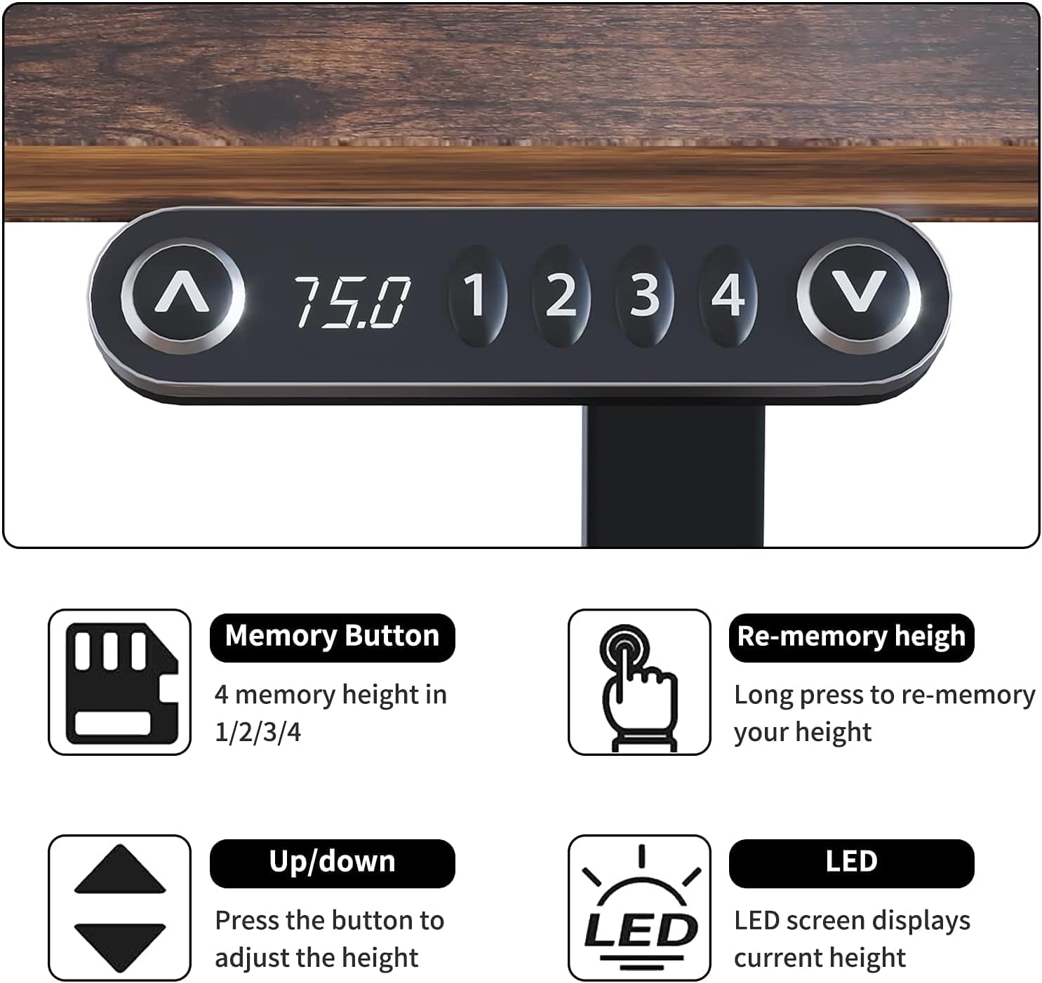 Radlove Electric Height Adjustable Standing Desk, 63x 30 Inches Stand Up Desk Workstation, Splice Board Home Office Computer Standing Table Ergonomic Desk (Black+ Brown, 63x30'')