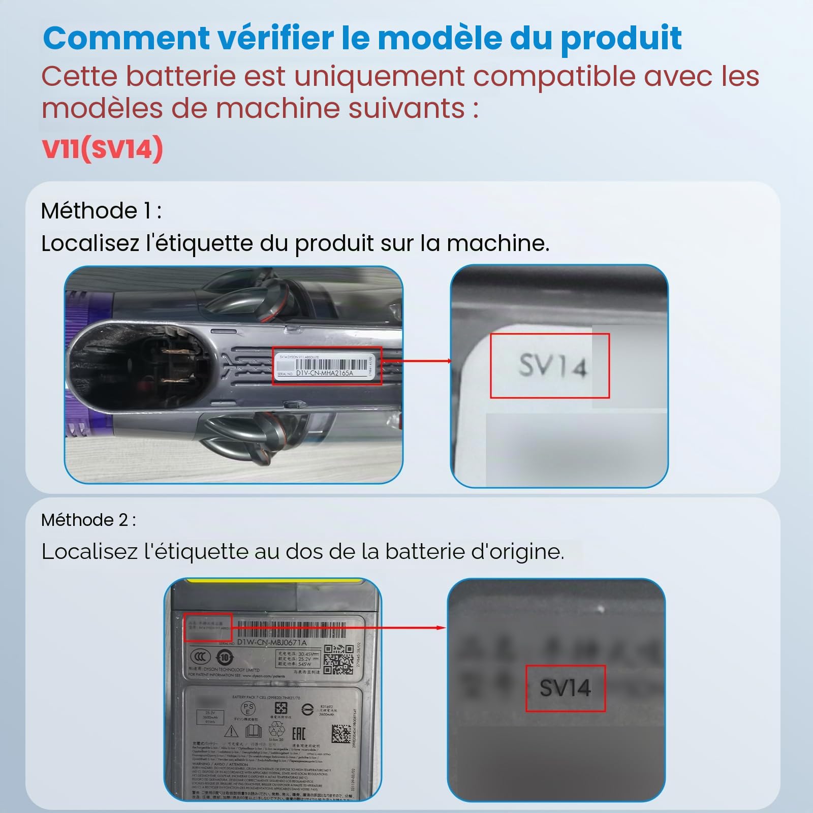 LabTEC V11 Batterie Li-ion pour Dyson 25,2 V 3900 mAh Batterie de rechange pour aspirateur sans fil V11 (type de vis) SV14 Absolute avec LED + filtre + brosse + vis (ne convient pas aux modèles avec