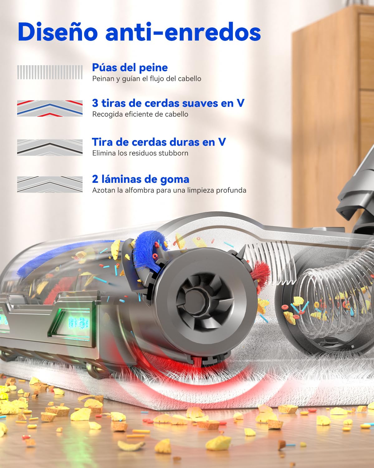 H9 Aspiradora Sin Cable, Aspiradora Potente 58Kpa/650W, 90Min Autonomía, Pantalla Táctil LED, Autoportante, Cepillo Antienredos para Suelos/Alfombras/Pelo de Mascotas, Azul