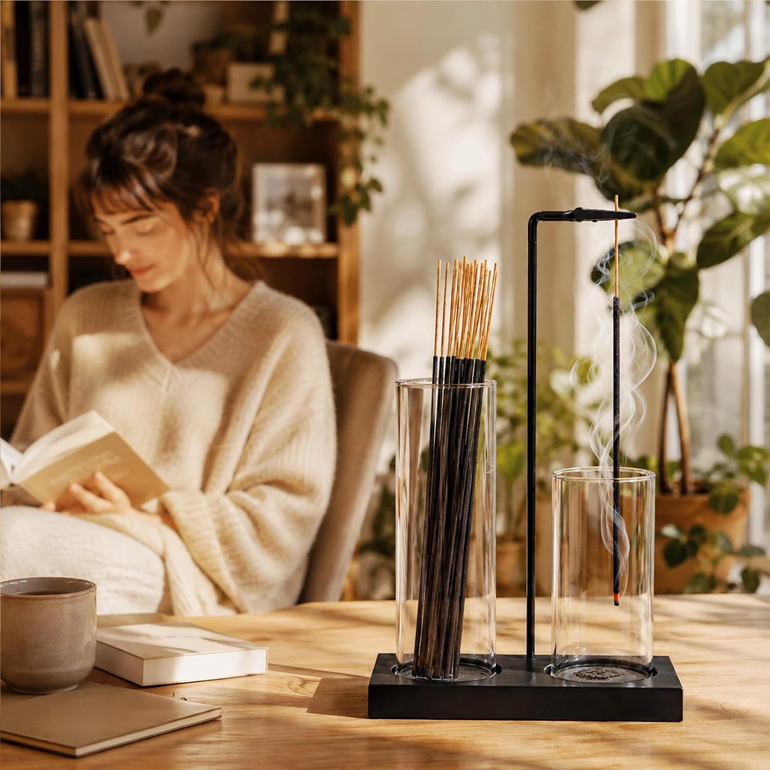 Incense Holder for Sticks, with Glass Ash Catcher, for Yoga Spa Home Decor