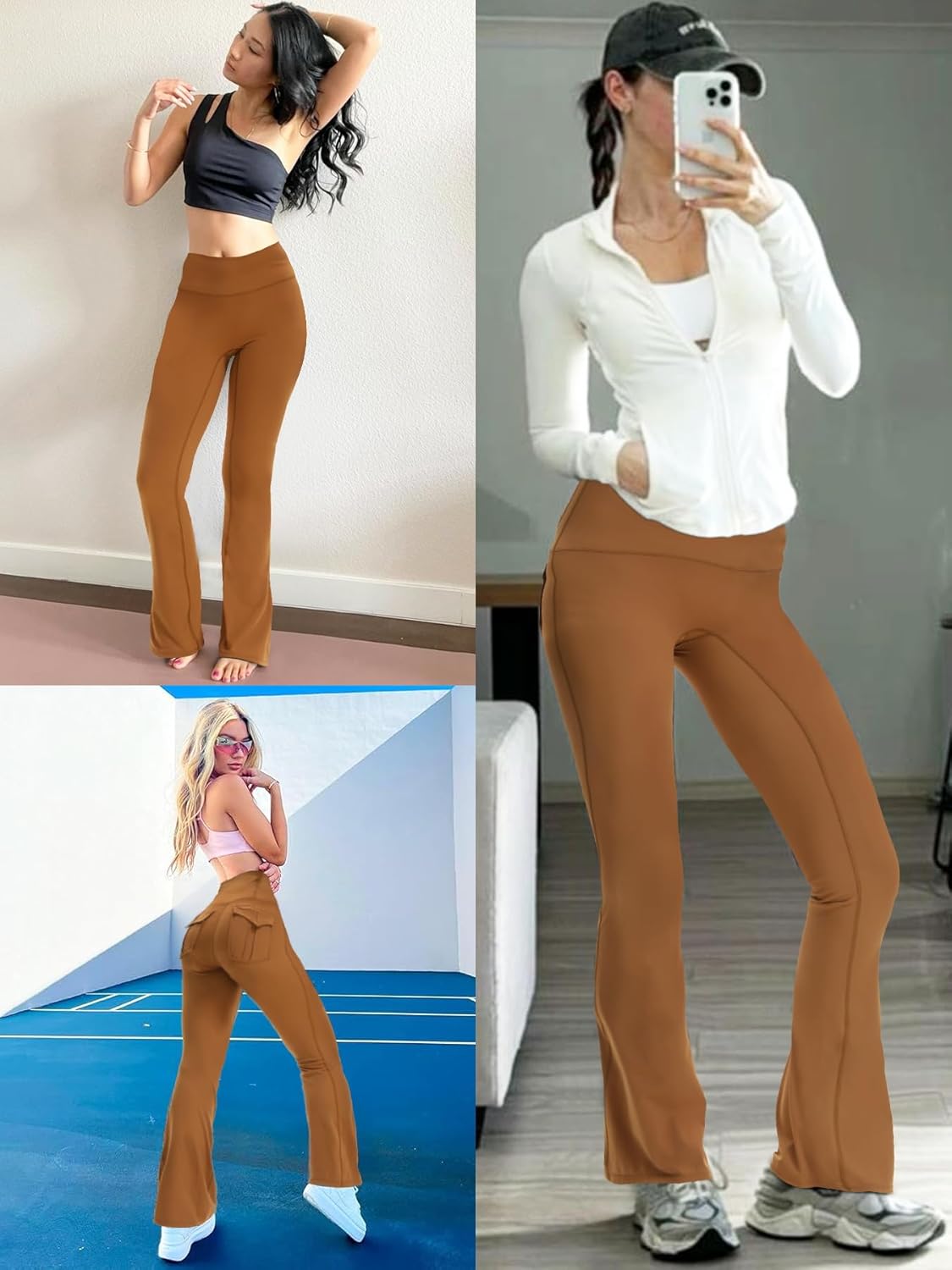 Women's Flare Leggings with Pockets High Waisted Butt Lifting No Front Seam Tummy Control Bootcut Yoga Pants for Women - Image 2