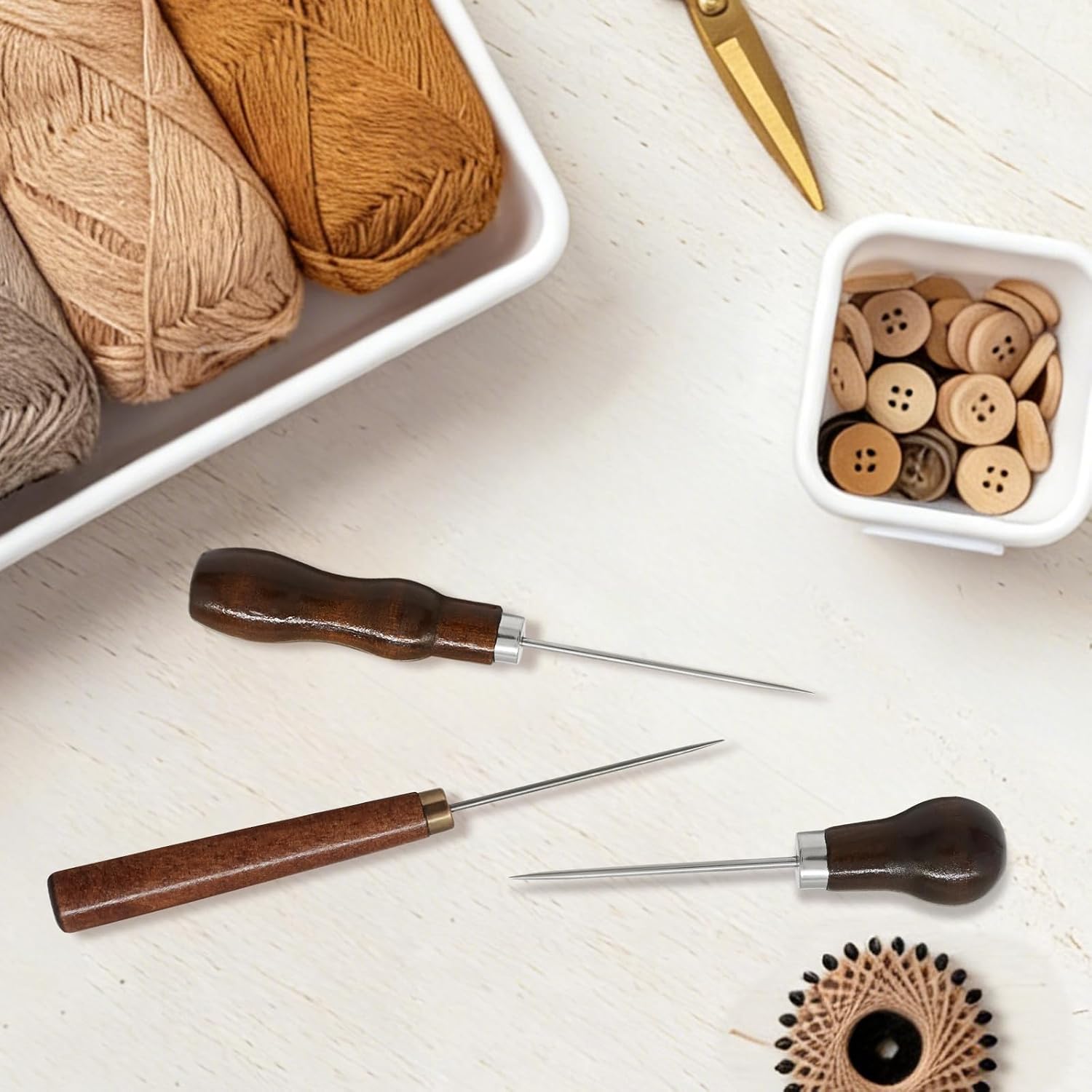 Aoserge Awl Tool Set - 3 Pcs Leather Craft Punch Tools with Gourd Shape Handle, Stainless Steel Needles for Sewing, Marking & DIY Projects, Awl Tool Set for Leather, Fabric & Shoe Repair