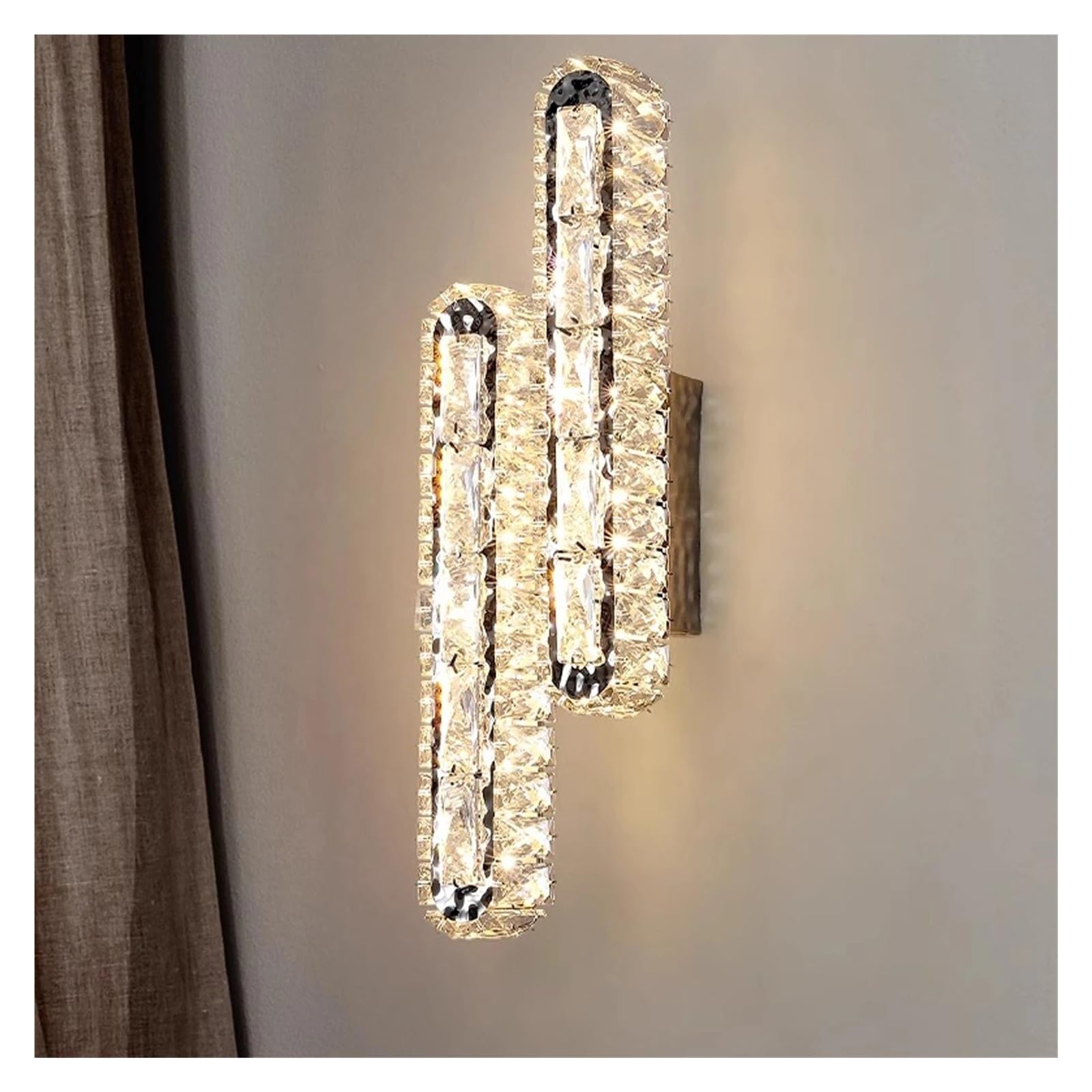 HPTHLY Gold/Silver Wall Lamp Crystals Strip Interior Wall Light For Living Room Background Bedside Corridor Decoration Wall Sconces,Simple (Silver-H40Cm)