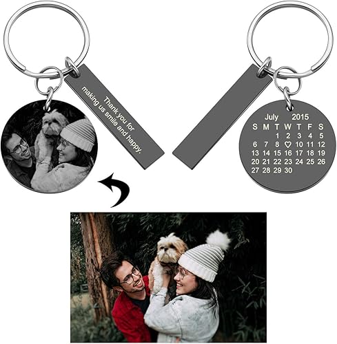 Miniatura 2 de Personalized Master Llavero personalizado con foto y calendario, con imagen personalizada, con colgante redondo, para regalo de cumpleaños o