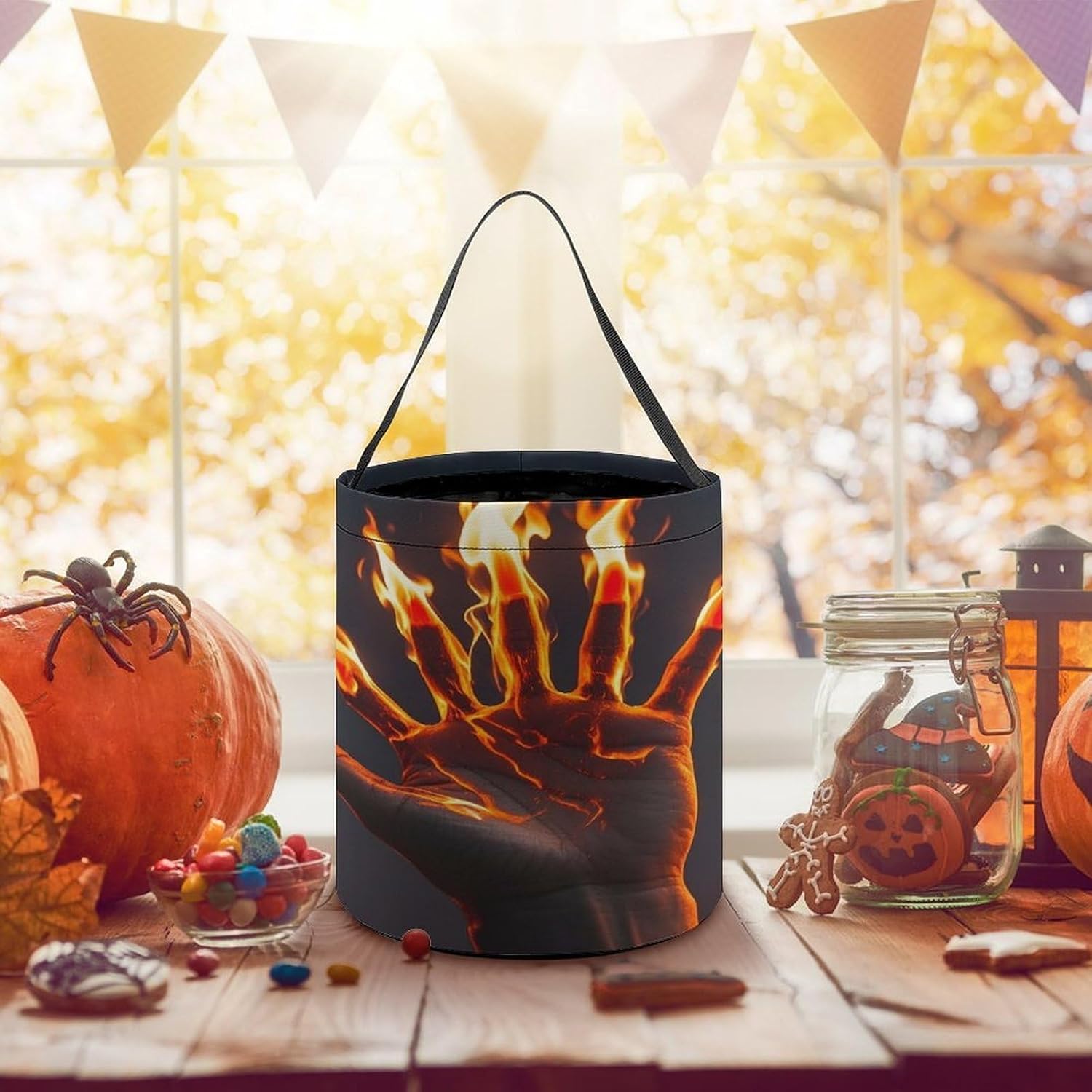LLUTSNTH Fire Flame Hand Halloween Tote Treat Bag for Trick Or Treat image 5