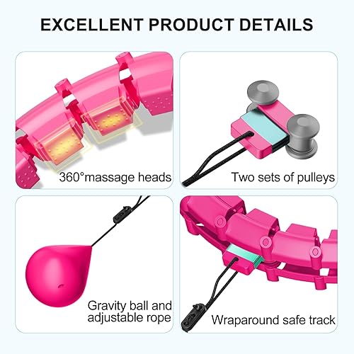 Vista 6 de Plus Size Silent Weighted Hula Infinity Fitness Detachable Hoops 65-Inch 32 Knot, Smart Noiseless Infinity Hula for Women, 2-in-1 Waist and Bordeaux