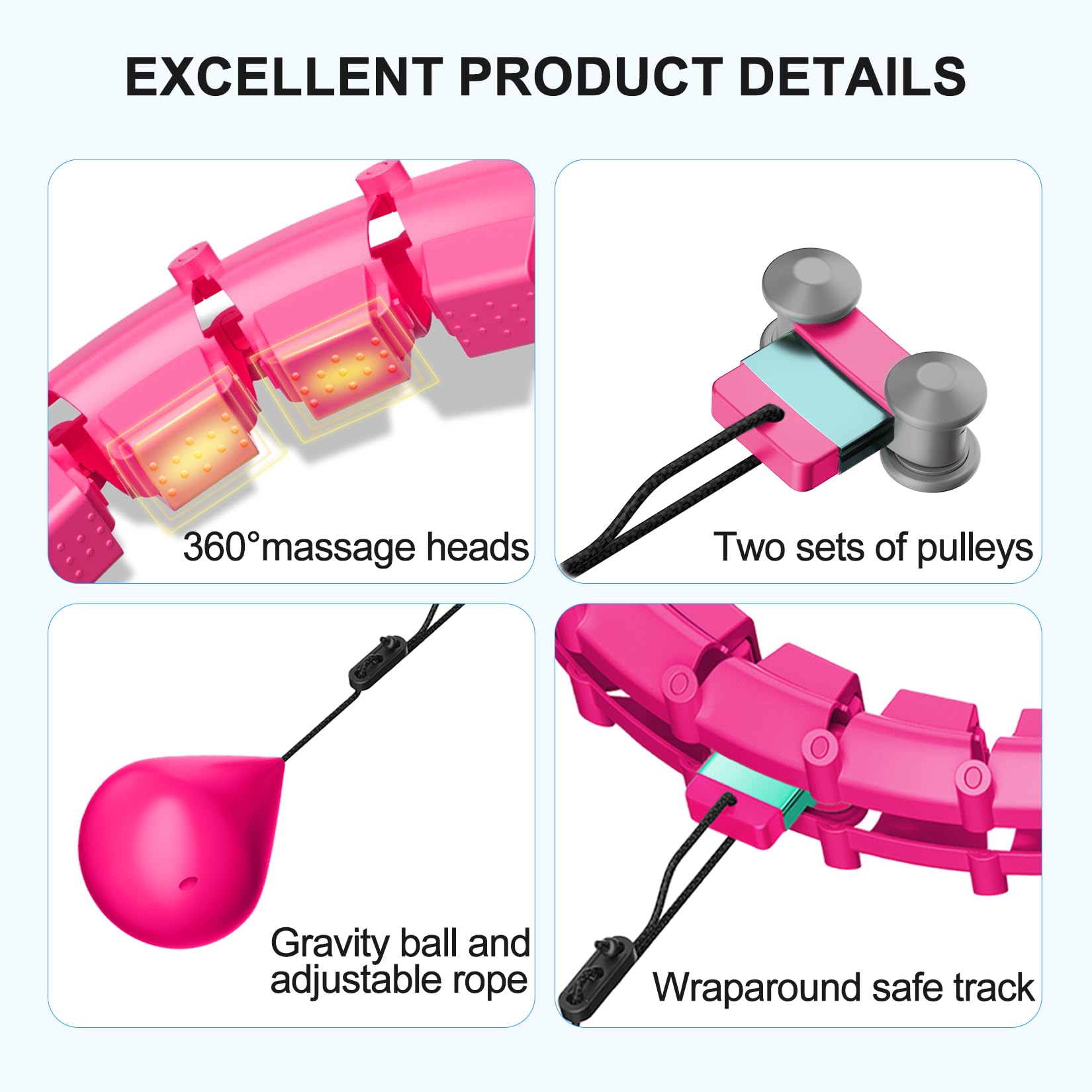 65 Zoll 32 Knoten Plus Size Leise Beschwerter Hula Infinity Fitness Abnehmbare Reifen Smart Noiseless Infinity Hula für Frauen 2 in 1 Taillen- und Bauchtrainingsgeräte zu Hause