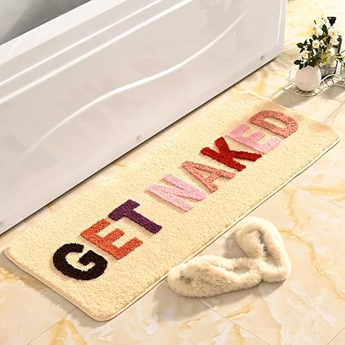 Miniatura 6 de QJHOMO Alfombra de baño con texto en inglés "Get Naked", bonita, antideslizante, divertida, antideslizante, para decoración de bañera, ducha,
