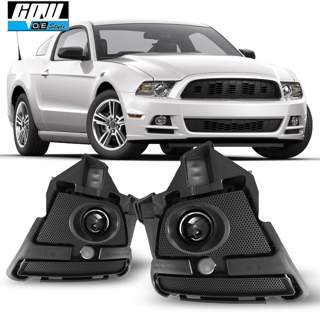 CPW OEM Fog Lights Fit For 2013 2014 Base Models, GT & 2013 Ford Mustang Boss 302, Bumper Driving Projector Fog Lights Driver & Passenger w/H11 Bulbs & Wiring/Switch Kit Black Housing Clear Lens