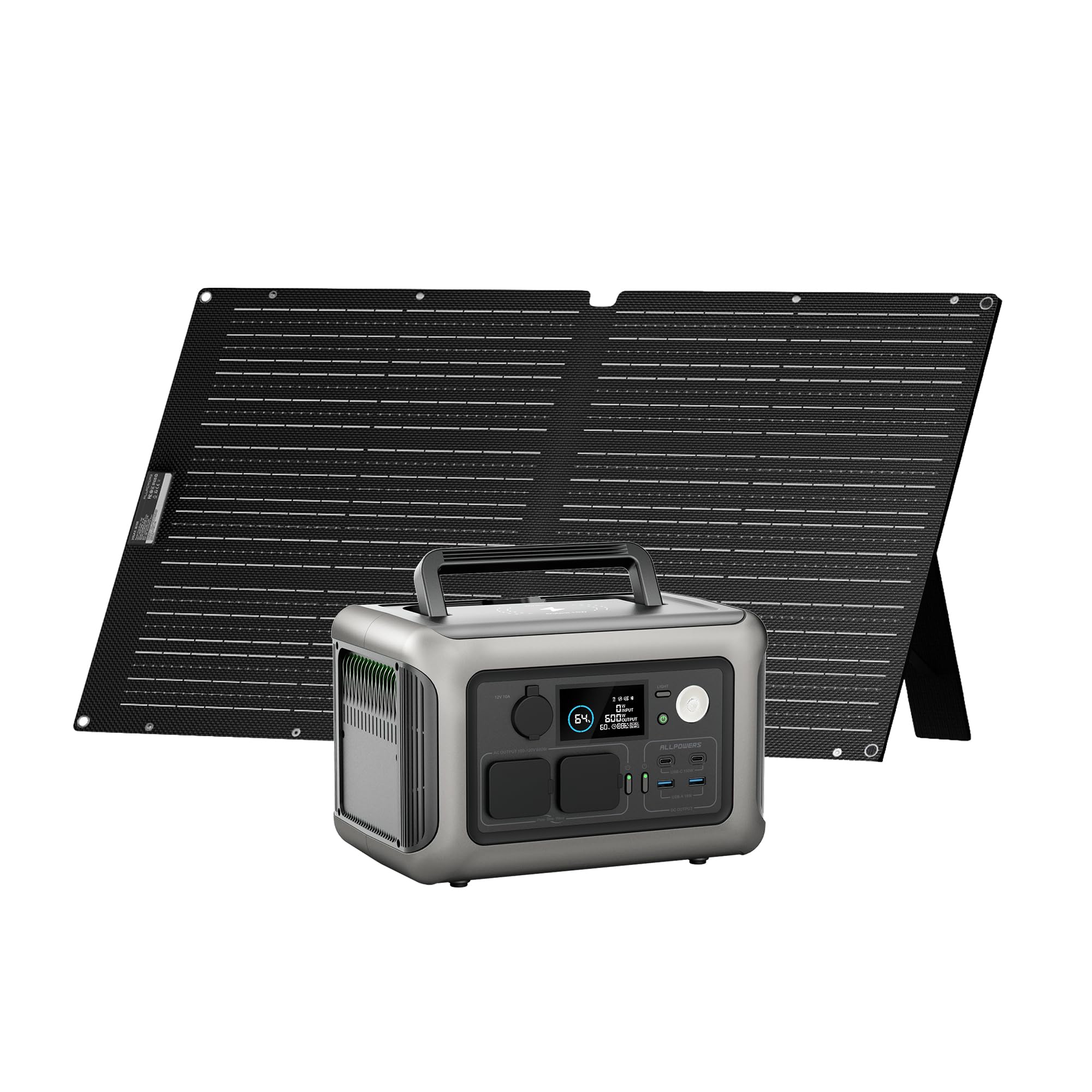 ALLPOWERS R600 Estación de Energía Portátil,299Wh/600W panel solar de 100W | Batería LFP,Generador Solar de Salida de CA de 2 * 600 W (Pico1200 W),Carga Rápida de 1 Hora,Camping,RV,Emergencia