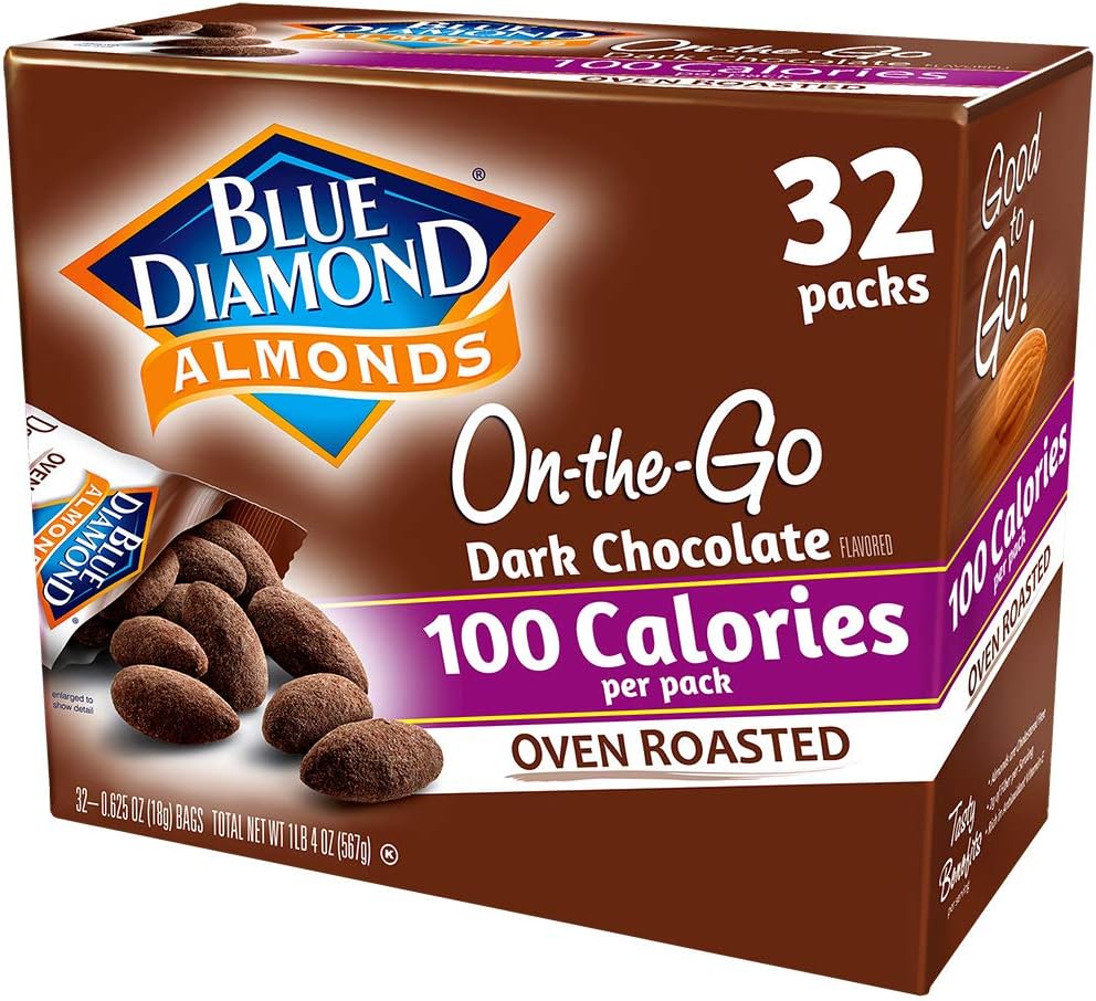 Blue Diamond Almonds Dark Chocolate Cocoa Dusted Snack Nuts, 100 Calorie Packs, (Pack of 1, 32 Count Toal)