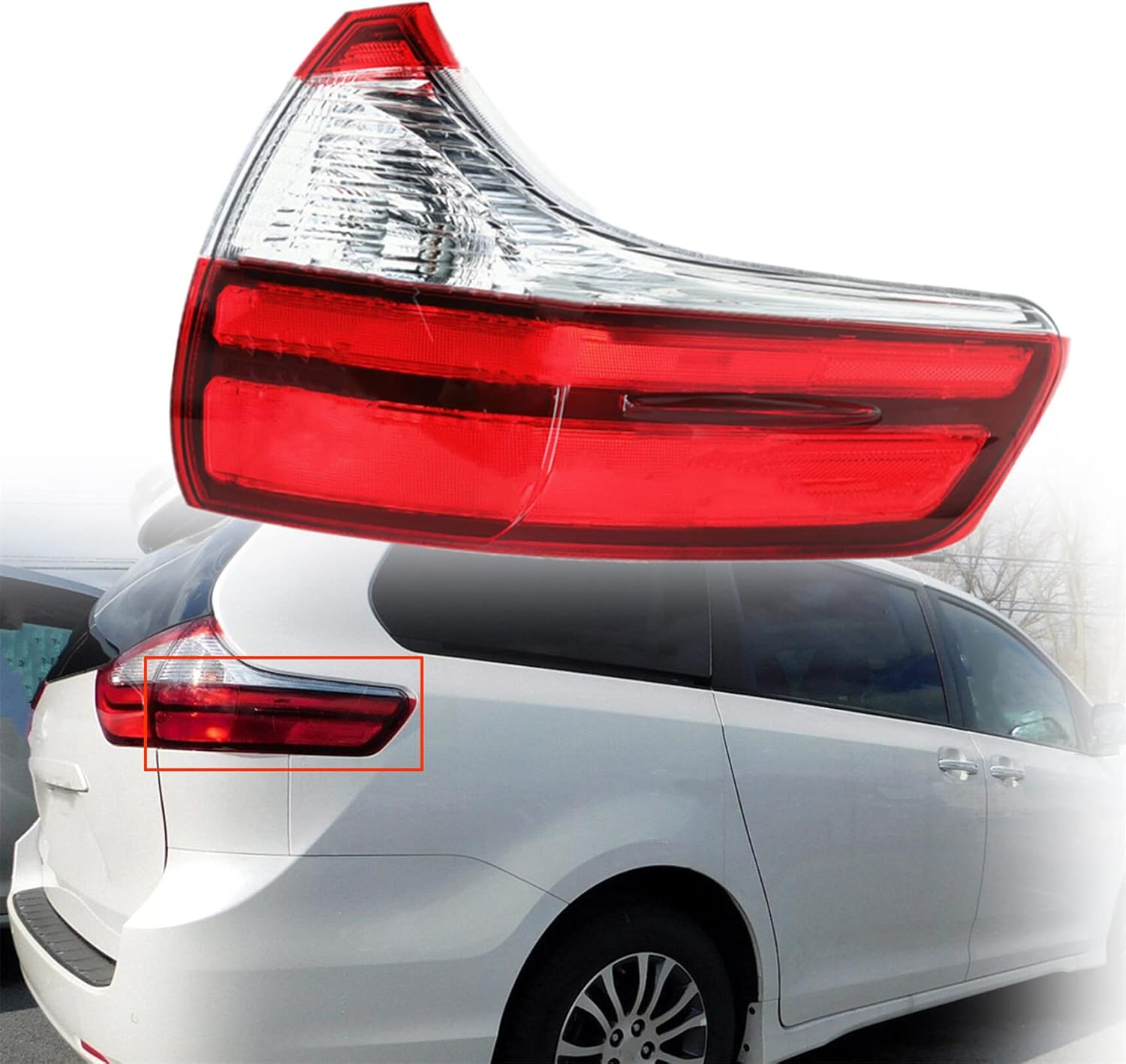 1-Pack Tail Light Assembly Brake Lamp Rear Light Right Side Outer Replacement for 2015-2020 Sienna Base/L/LE/XLE/Limited