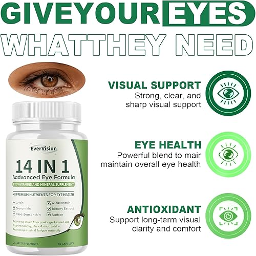 Miniatura 7 de Fórmula avanzada 14 en 1 para ojos  Suplemento de vitaminas y minerales para los ojos con luteína, zeaxantina, extracto de zinc y arándano, apoyo