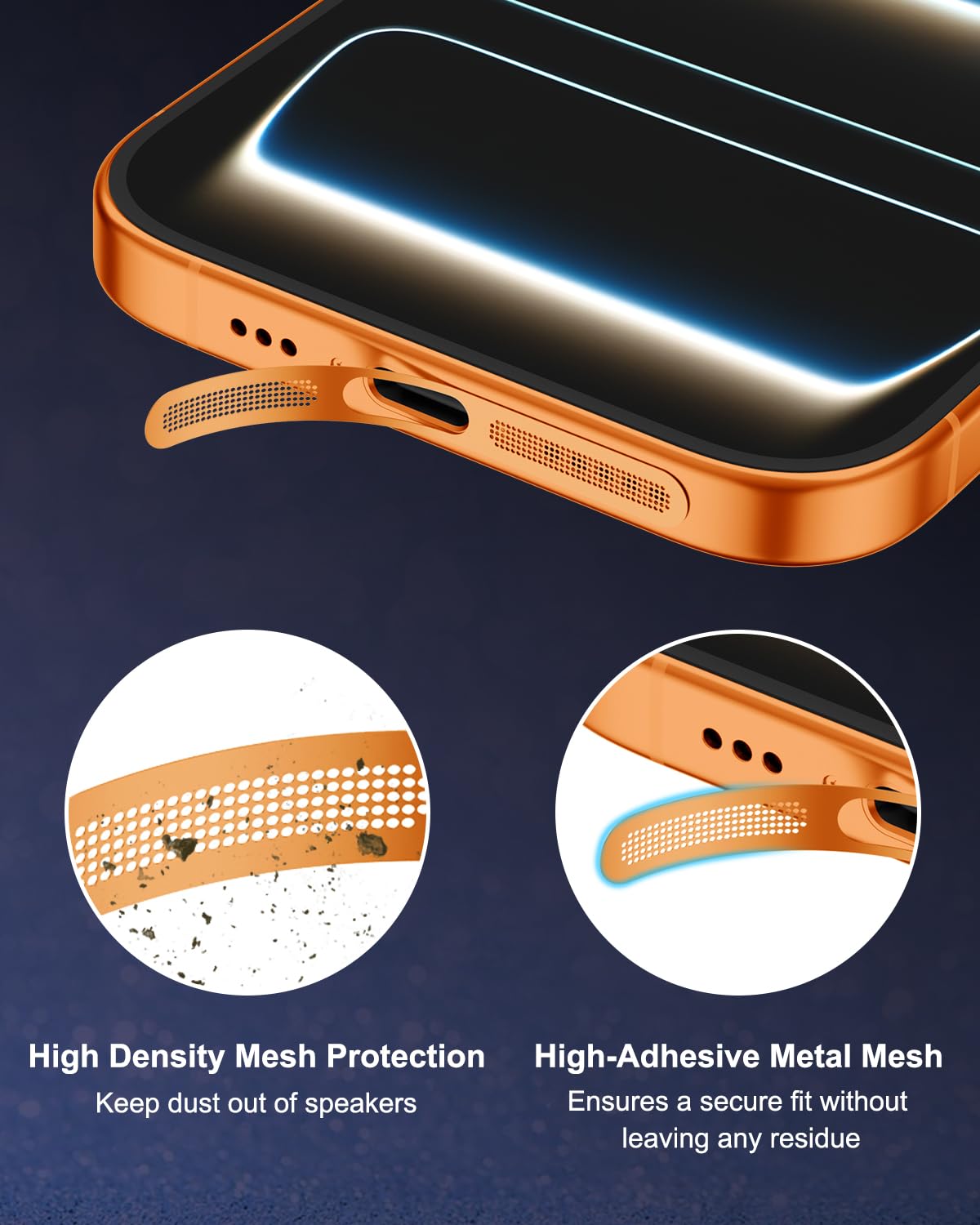 Siatka pyłoszczelna naklejka na iPhone 17 Pro, kolor pomarańczowy Cosmic Orange | 5 sztuk wysokiej jakości ochrona przed kurzem do kanału ładowania i głośnika, łatwa instalacja