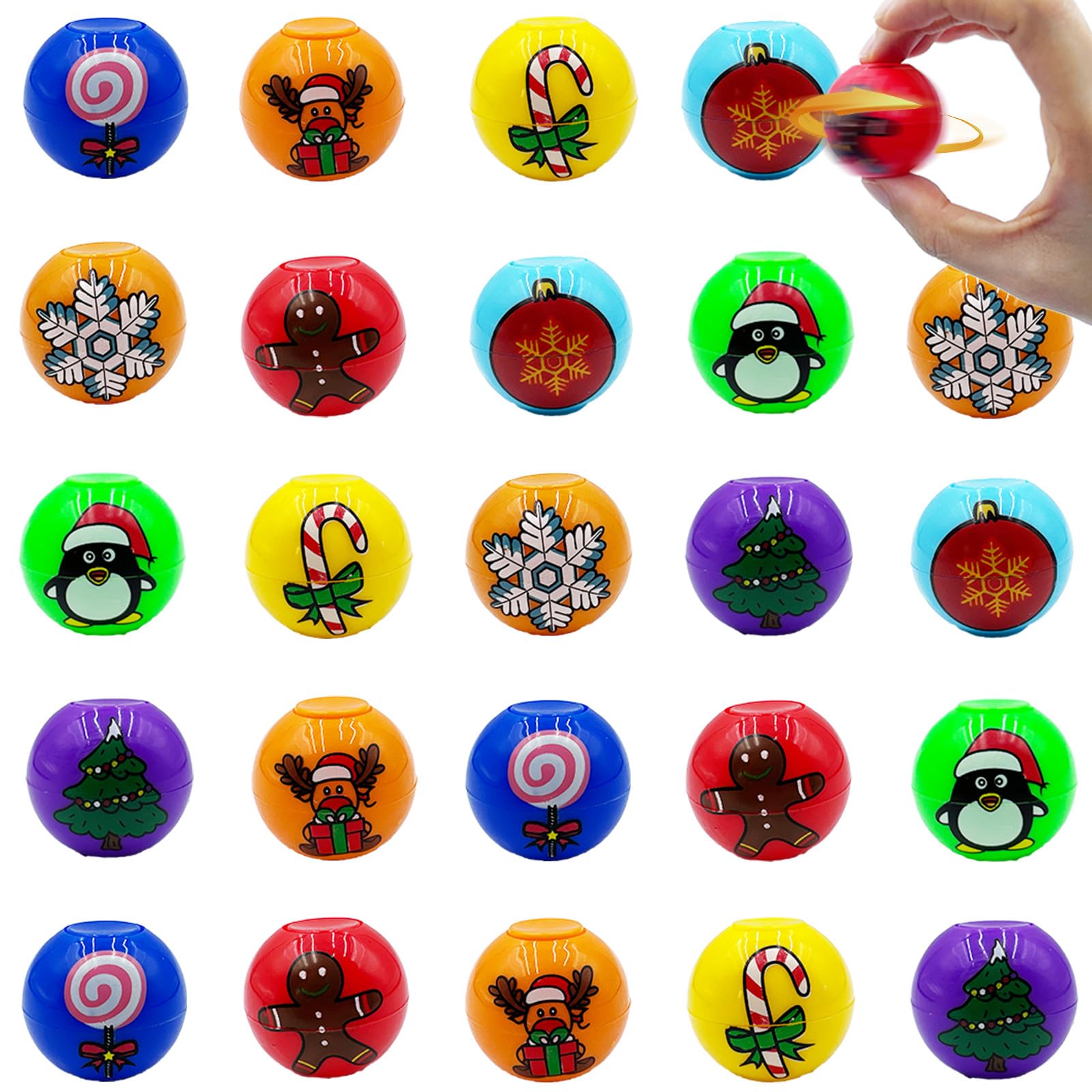 24 Pcs Mini Fidget Spinners Ball Toys for Kids & Adults - Christmas Stocking Stuffers, Pinata Fillers, Treasure Box Toys for Parties & Gifts