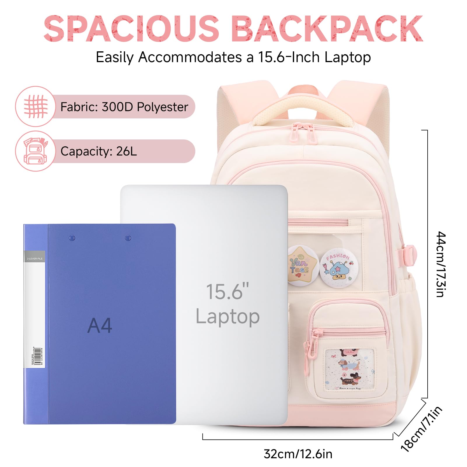 Tanou Mochila Escolar para Niñas, Mochilas Adolescentes Chica de Gran Capacidad en Poliéster, Bolsa Casual Moderna para Colegio y Instituto Niña con Colgante Estrella
