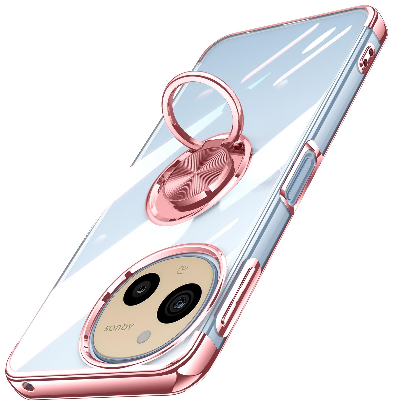 AQUOS R10 用 ケース クリア リング付き アクオス R10 / SH-51F カバー 透明 おしゃれ OURJOY スマホケース メッキ加工 ソフトケース 耐衝撃 軽量 薄型 ストラップホール付き スタンド機能 車載ホルダー対応 携帯ケース・ローズゴールド