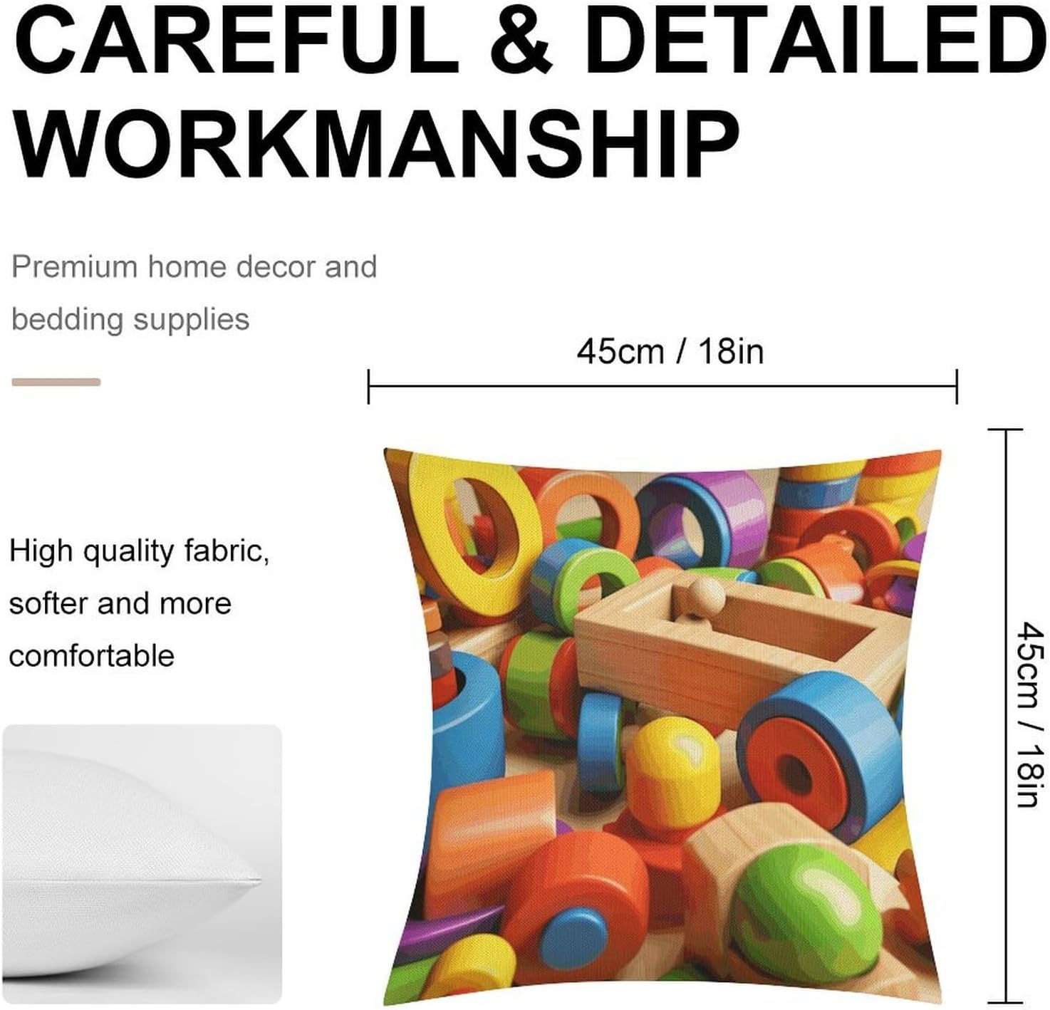 Colorful Wooden Toys Linen Pillowcase Square Cushion Covers image 2