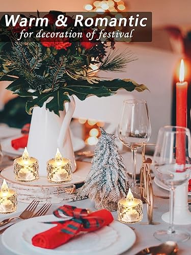 Miniatura 2 de Luces de vela de cristal sin llama, 12 paquetes de velas LED redondas pequeñas parpadeantes alimentadas por batería, adecuadas para bodas, mesas de
