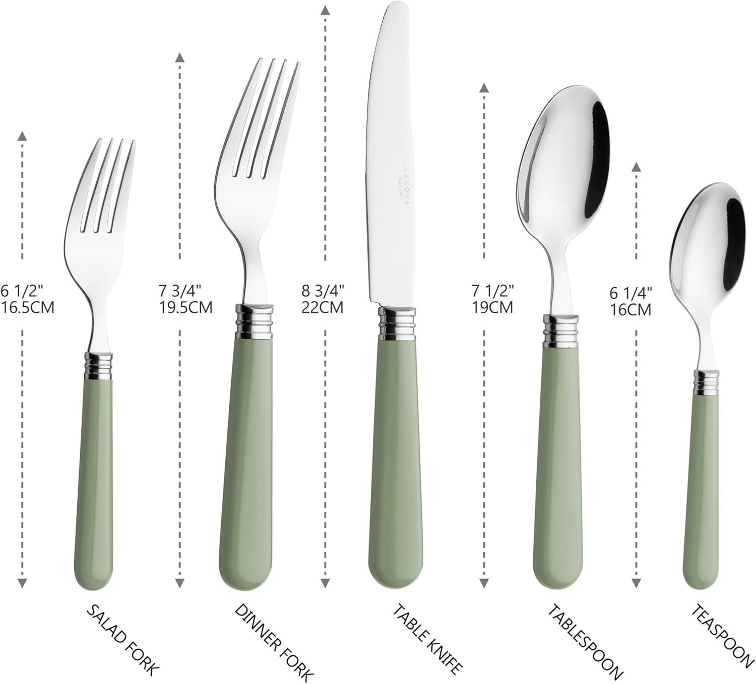 ANNOVA Silverware Set 20 Pieces Cutlery Stainless Steel Colorful Fun Handle Flatware Service for 4 - Dinner Knife, Dinner Fork, Salad fork, Dinner Spoon, Dessert Spoon (Sage Green, 20 Pieces)