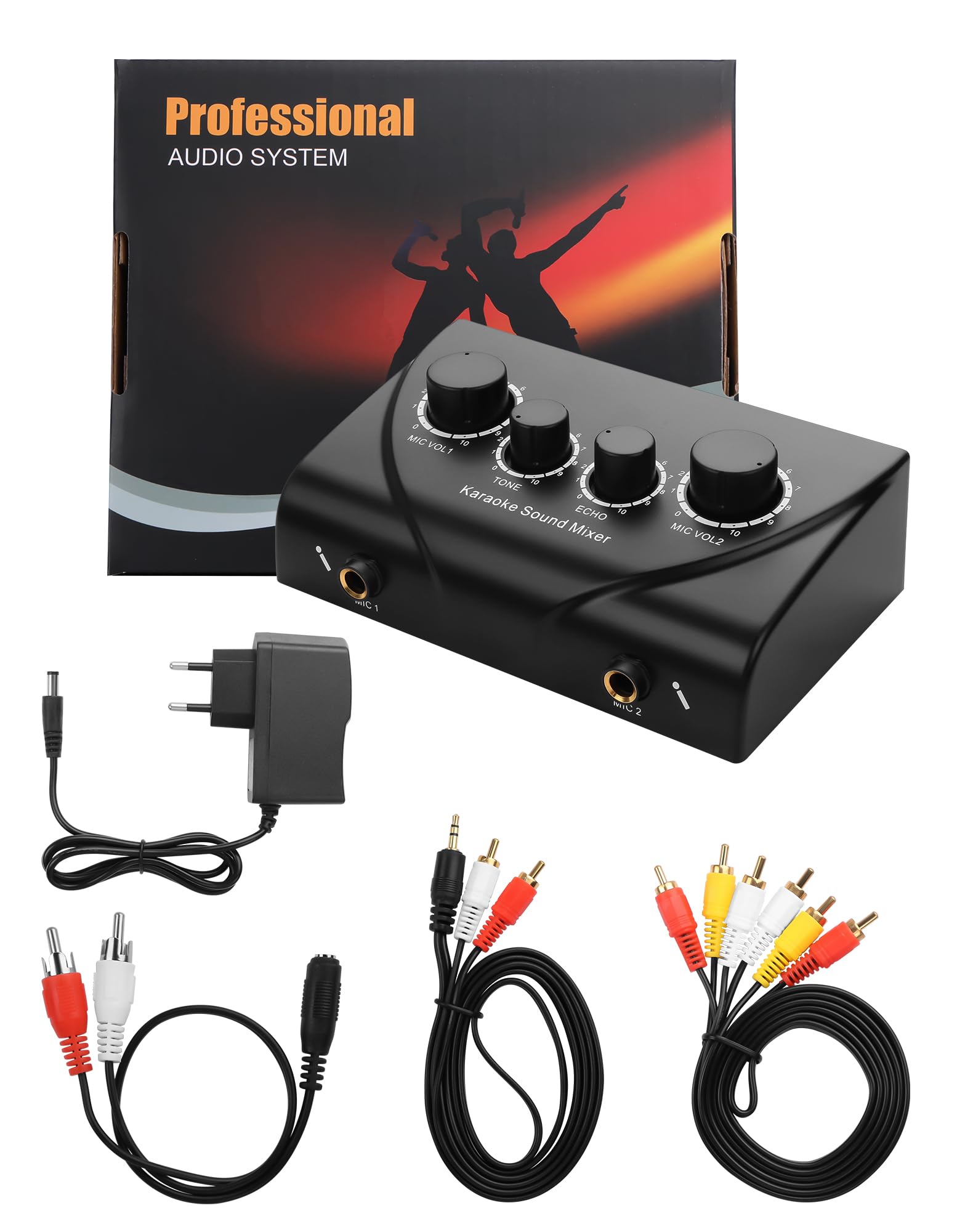CERRXIAN Mixer audio per karaoke, doppio ingresso microfono con controllo dell'eco, compatibile con TV, computer, smartphone e tablet, per karaoke a casa